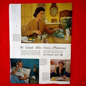 1961 Smiling Women on Phone Bell Princess Rotary Telephone‎ Vtg PRINT AD Ephemer